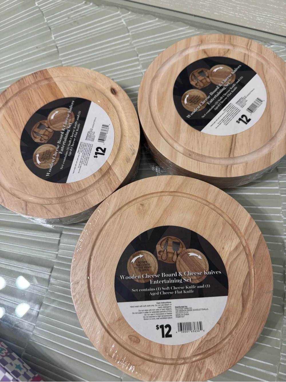 3 pack Wooden Cheese Board & Knife Set - Natural Wood